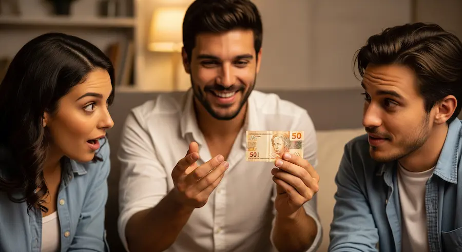 Pessoa tímida apresentando um truque com carta ou objeto simples